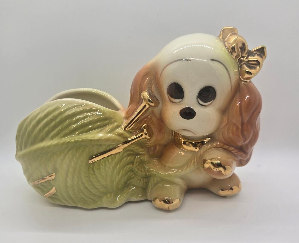 Hull Pottery Dog Puppy Planter Big Sad Eyes Cocker Spaniel 1952 Vintage Kitsch